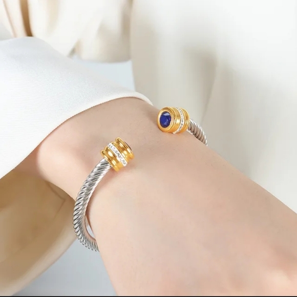 Beautiful Stainless Steel 2 Tone Cuff Bracelets with CZs in Various Colors - Picture 3 of 10